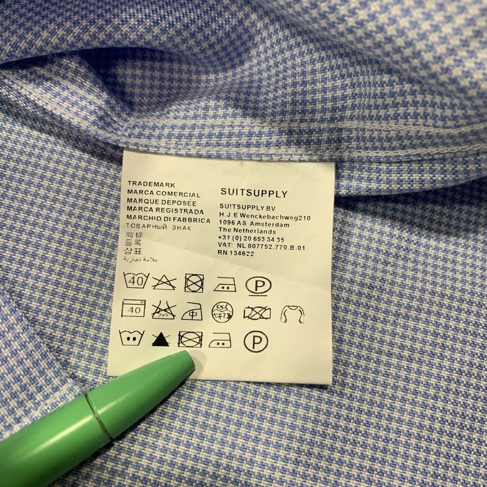 Suit Supply Cotton Two Ply Men's Blue Button Up Shirt - Size 42/16.5 - Picture 8 of 15